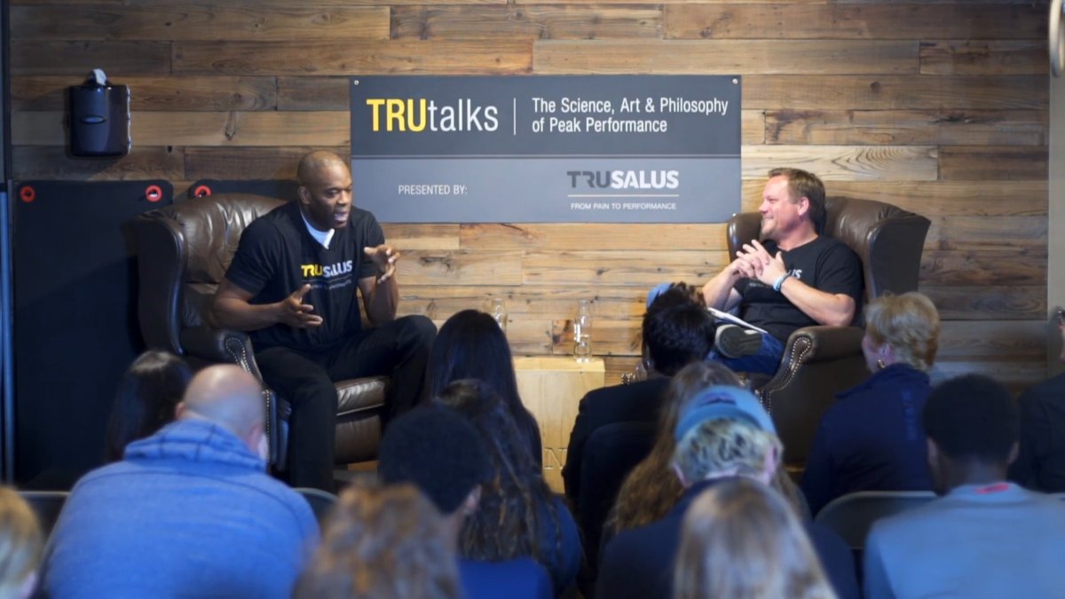 TRUtalks, Episode 1: Dr. Johnson with former NBA All-Star Antonio Davis before a live audience, January 24, 2019.